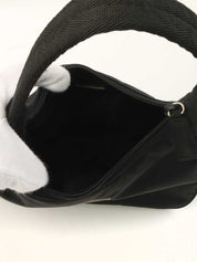 ナイロンロゴプレートハンドバッグ ブラック