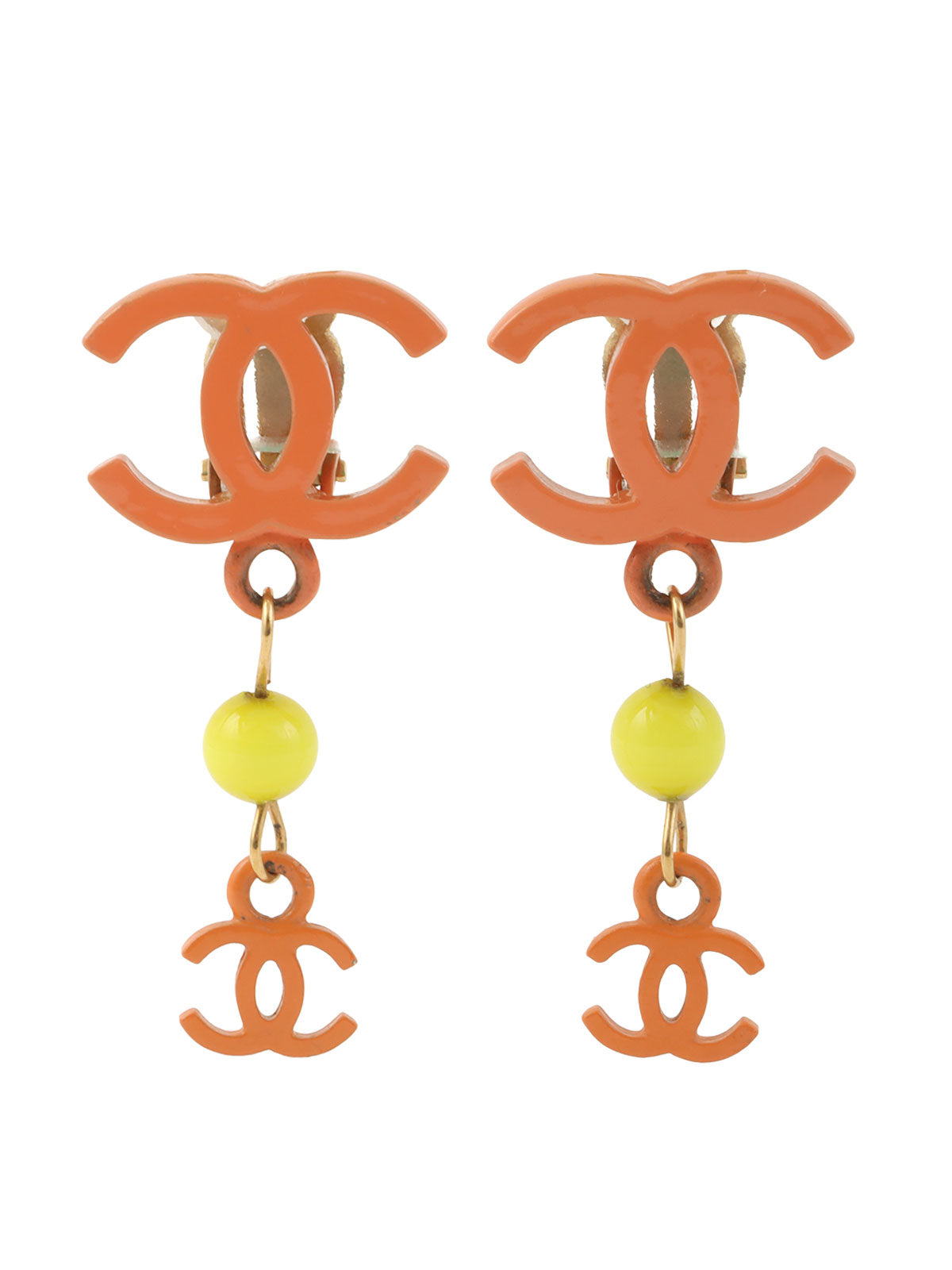 2003年製 カラーストーンCCマークスウィングイヤリング オレンジ/イエロー