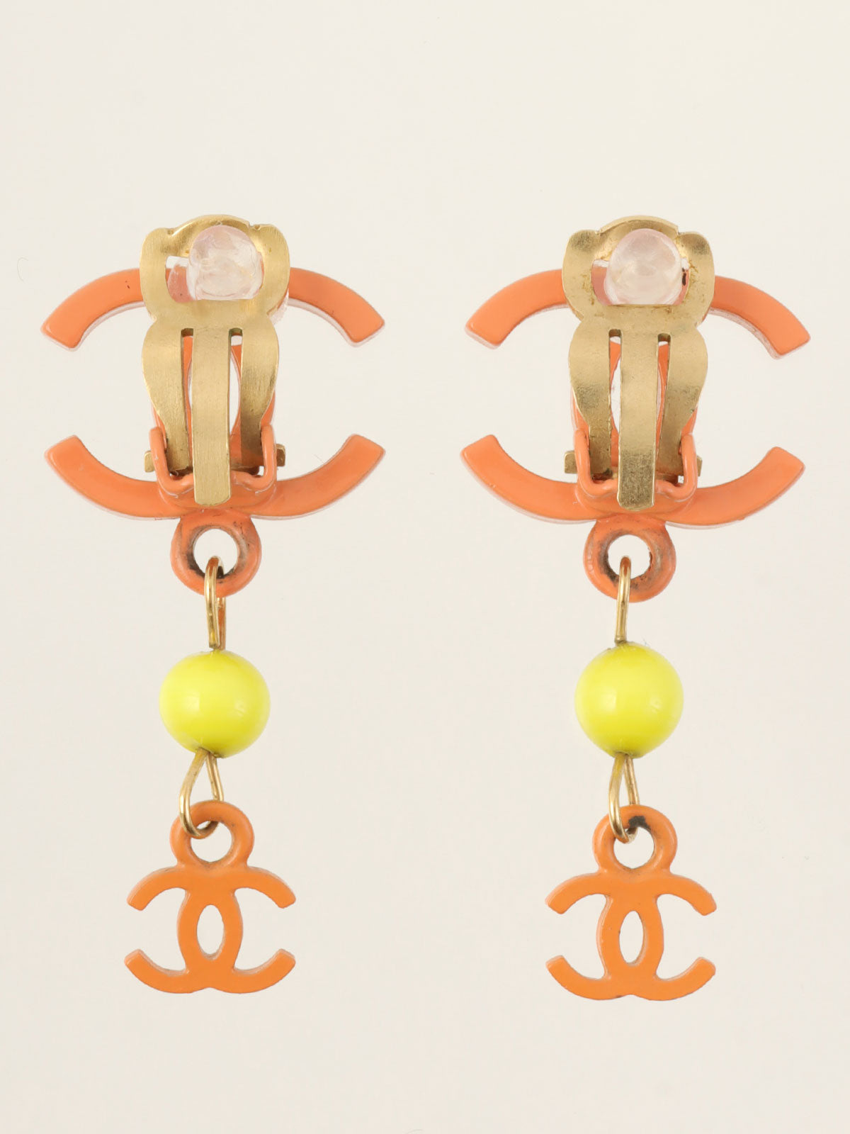 2003年製 カラーストーンCCマークスウィングイヤリング オレンジ/イエロー