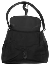 Nylon and leather combination logo plate shoulder bag in black