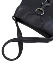 Nylon and leather combination logo plate shoulder bag in black