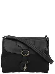 ナイロンレザーコンビロゴプレートショルダーバッグ　ブラック