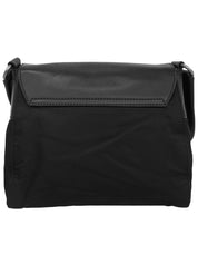 ナイロンレザーコンビロゴプレートショルダーバッグ ブラック