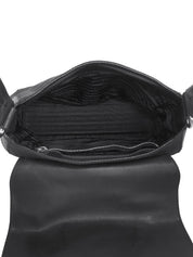 黑色尼龙和皮革组合徽标牌单肩包