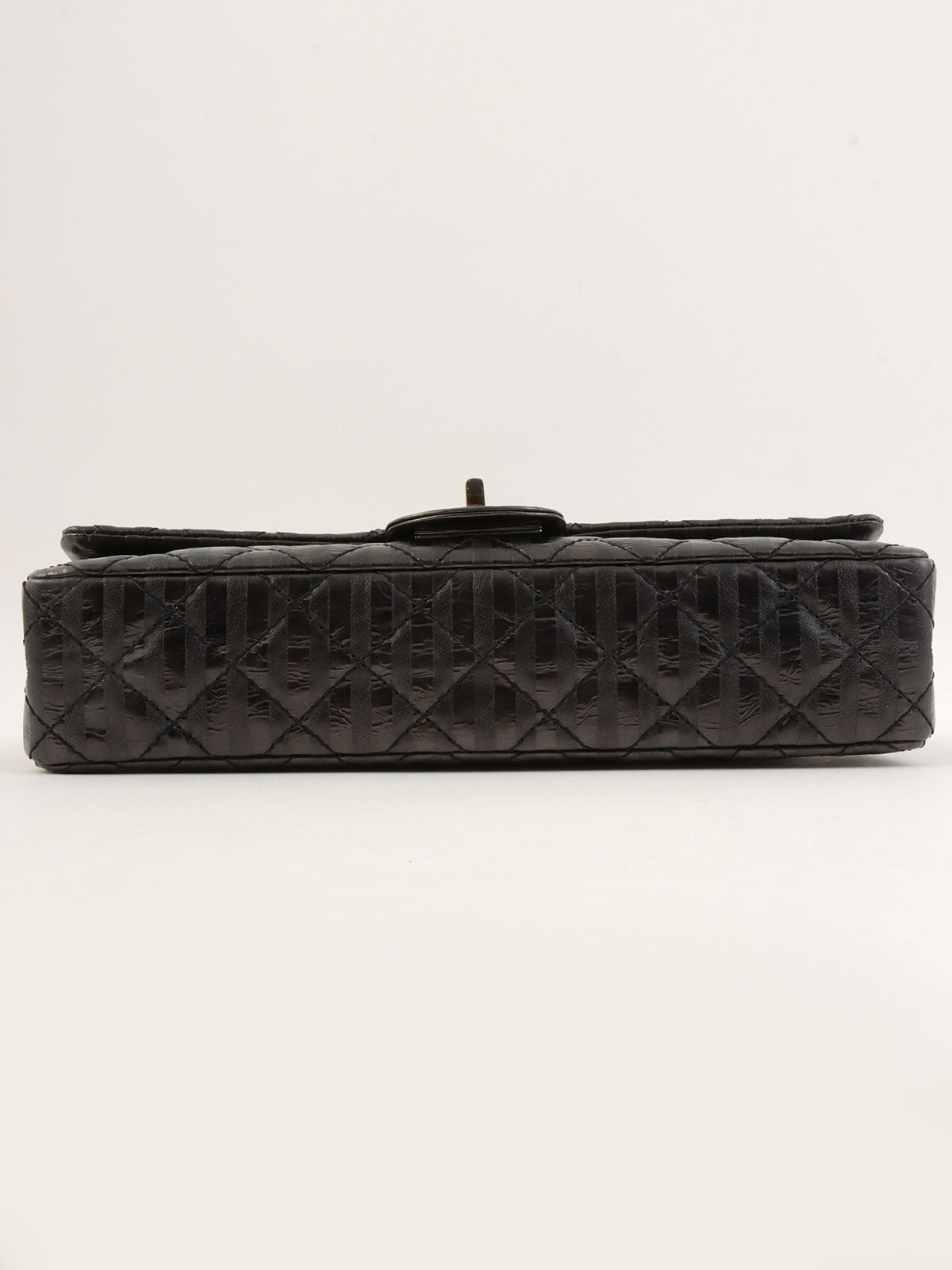 2008 Striped Pattern Matelasse Stitch 2.55 Chain Shoulder Bag in Black