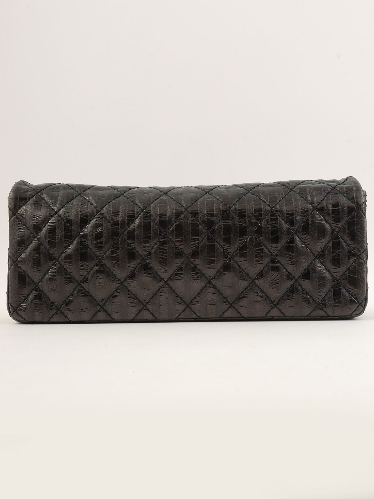 2008 Striped Pattern Matelasse Stitch 2.55 Chain Shoulder Bag in Black