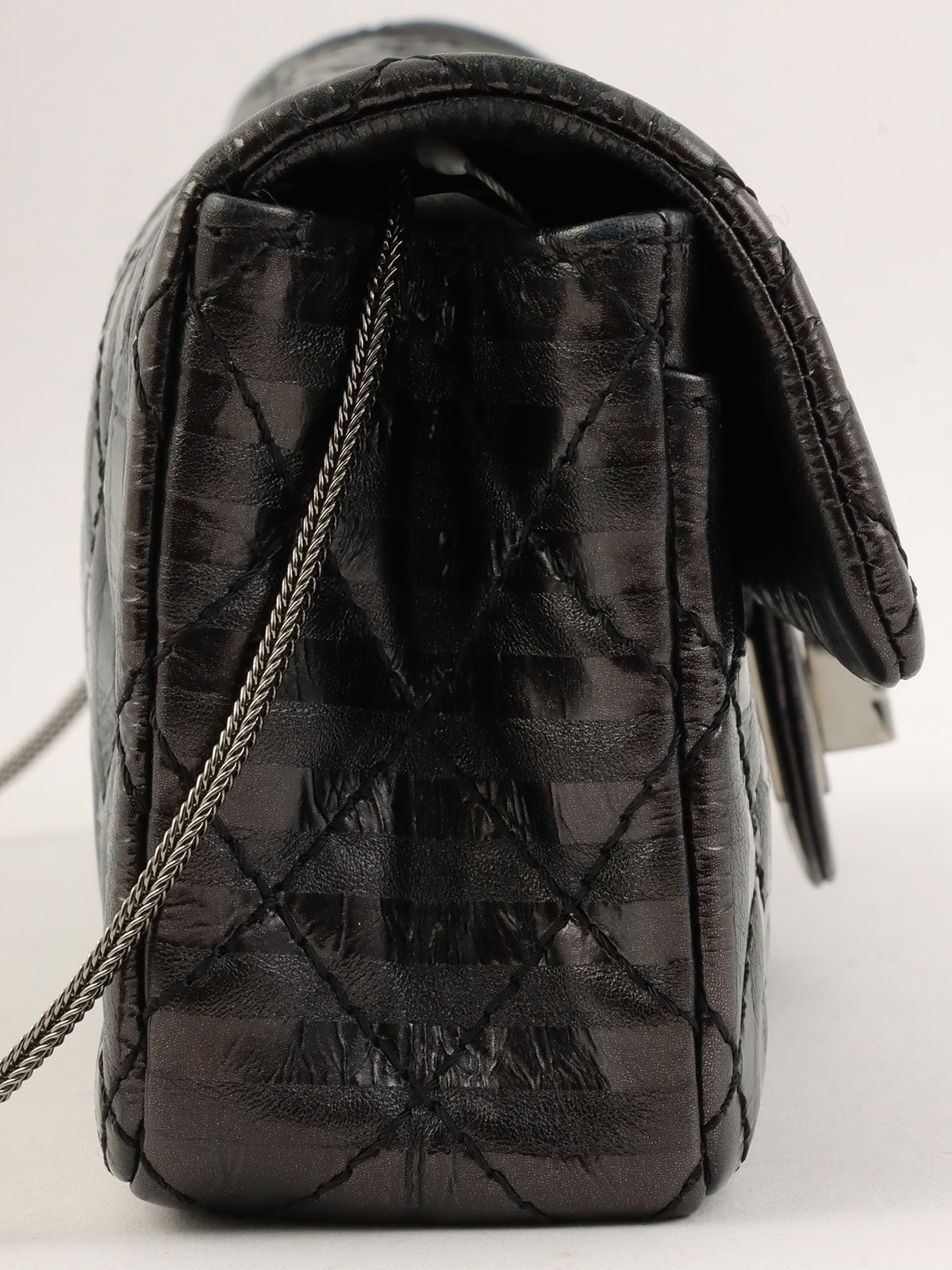 2008 Striped Pattern Matelasse Stitch 2.55 Chain Shoulder Bag in Black