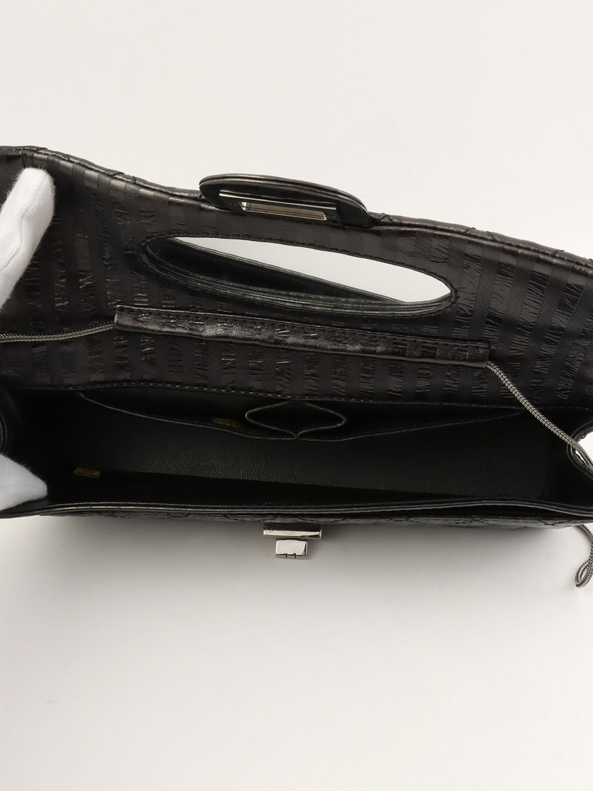 2008 Striped Pattern Matelasse Stitch 2.55 Chain Shoulder Bag in Black