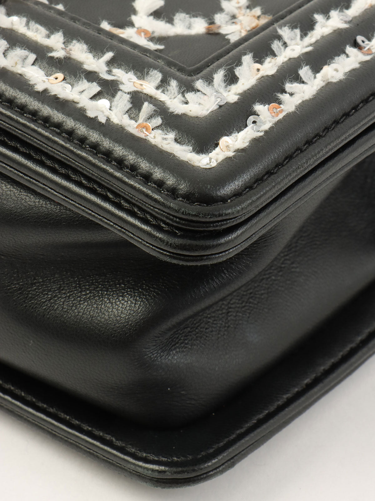 2017 Sequin Boy Chanel Chain Shoulder Bag in Black/White