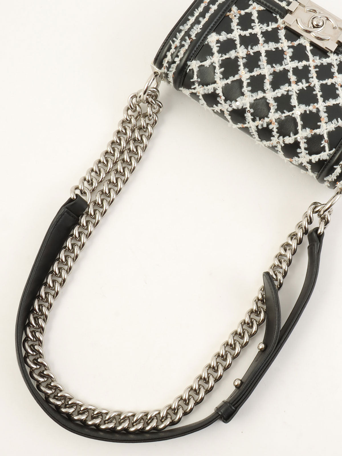 2017 Sequin Boy Chanel Chain Shoulder Bag in Black/White