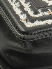 2017款香奈儿亮片链条单肩包，黑色/白色