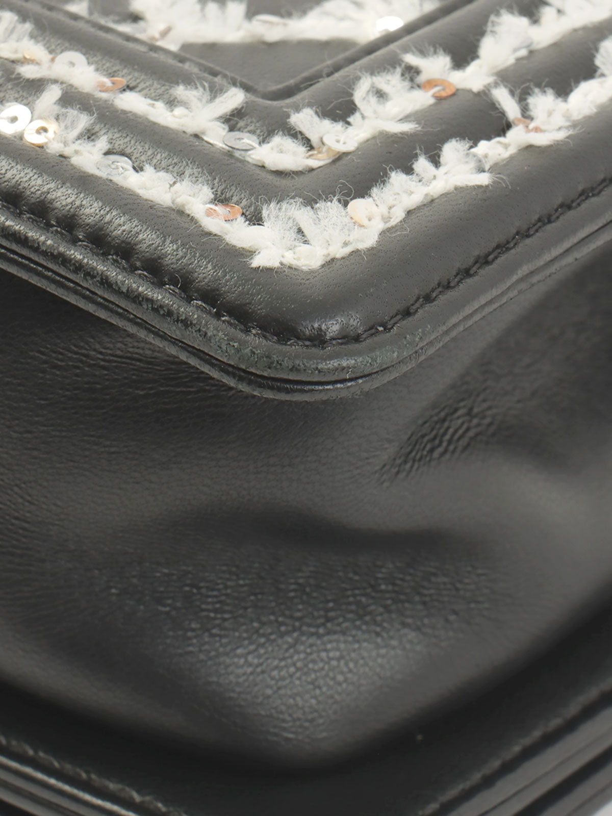 2017 Sequin Boy Chanel Chain Shoulder Bag in Black/White