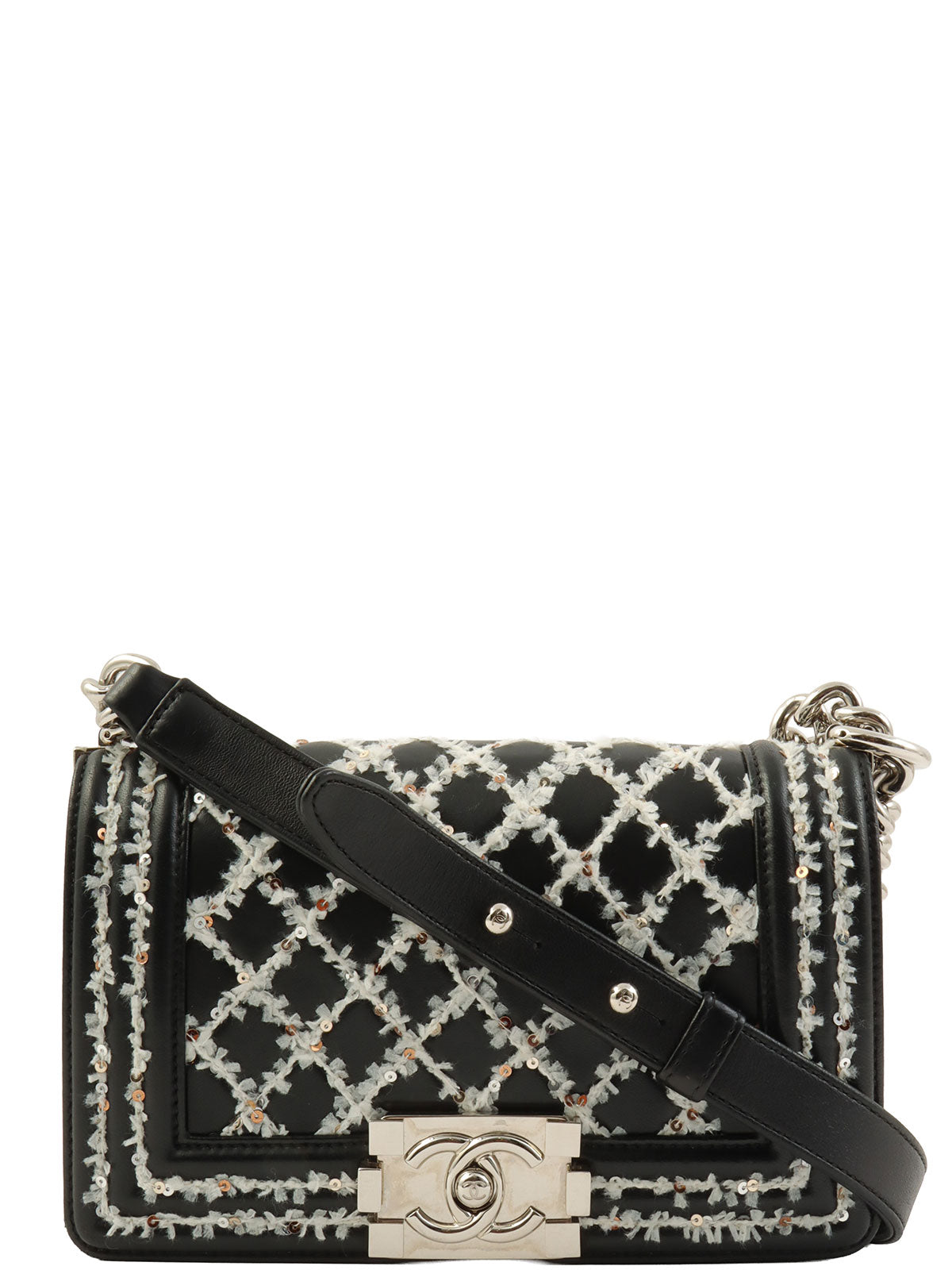 2017 Sequin Boy Chanel Chain Shoulder Bag in Black/White