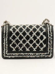 2017款香奈儿亮片链条单肩包，黑色/白色