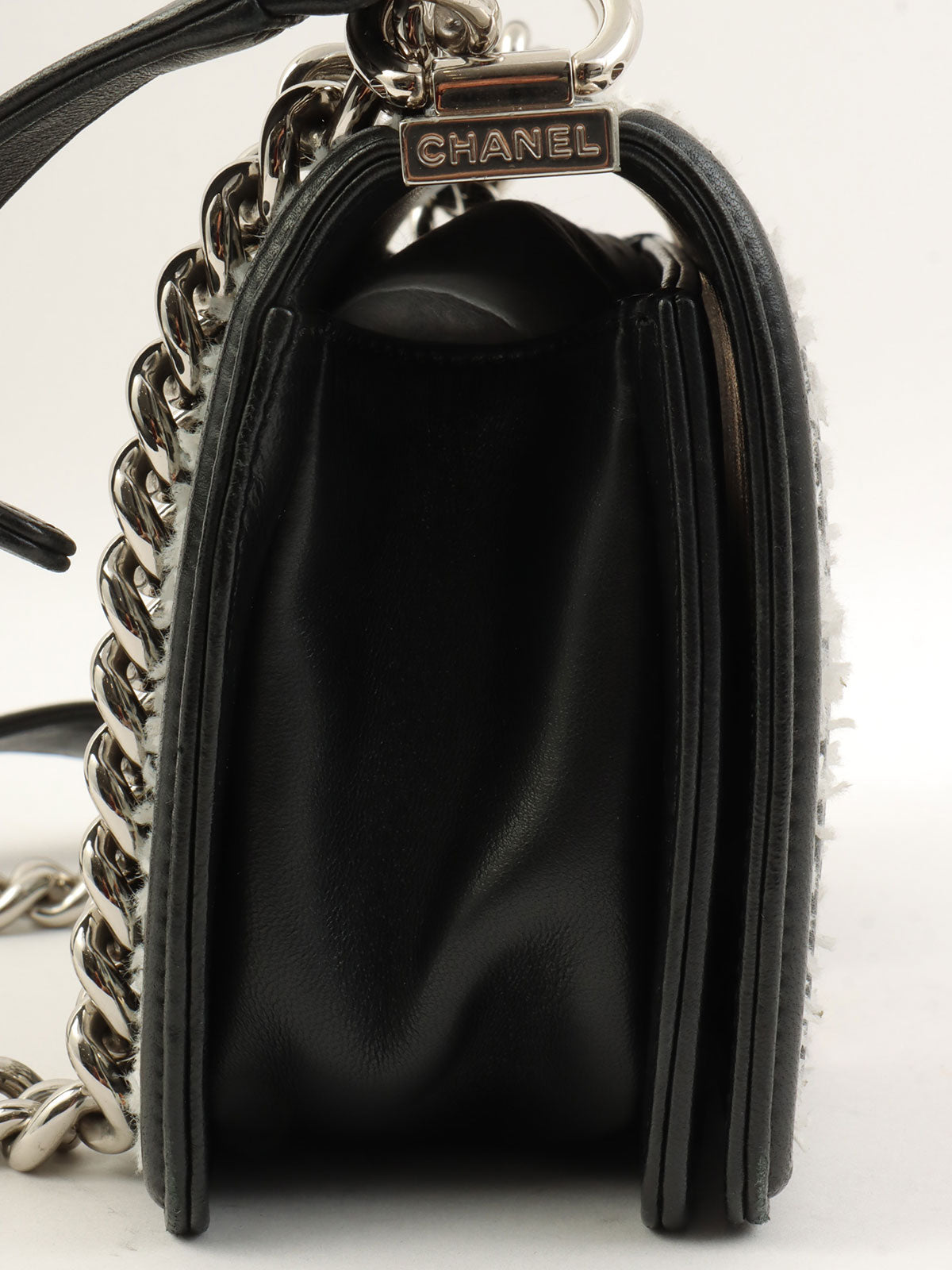 2017 Sequin Boy Chanel Chain Shoulder Bag in Black/White