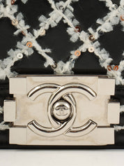 2017年頃製 スパンコールボーイシャネルチェーンショルダーバッグ ブラック/ホワイト