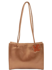 ロゴプレートハンドバッグ メタリックブラウン