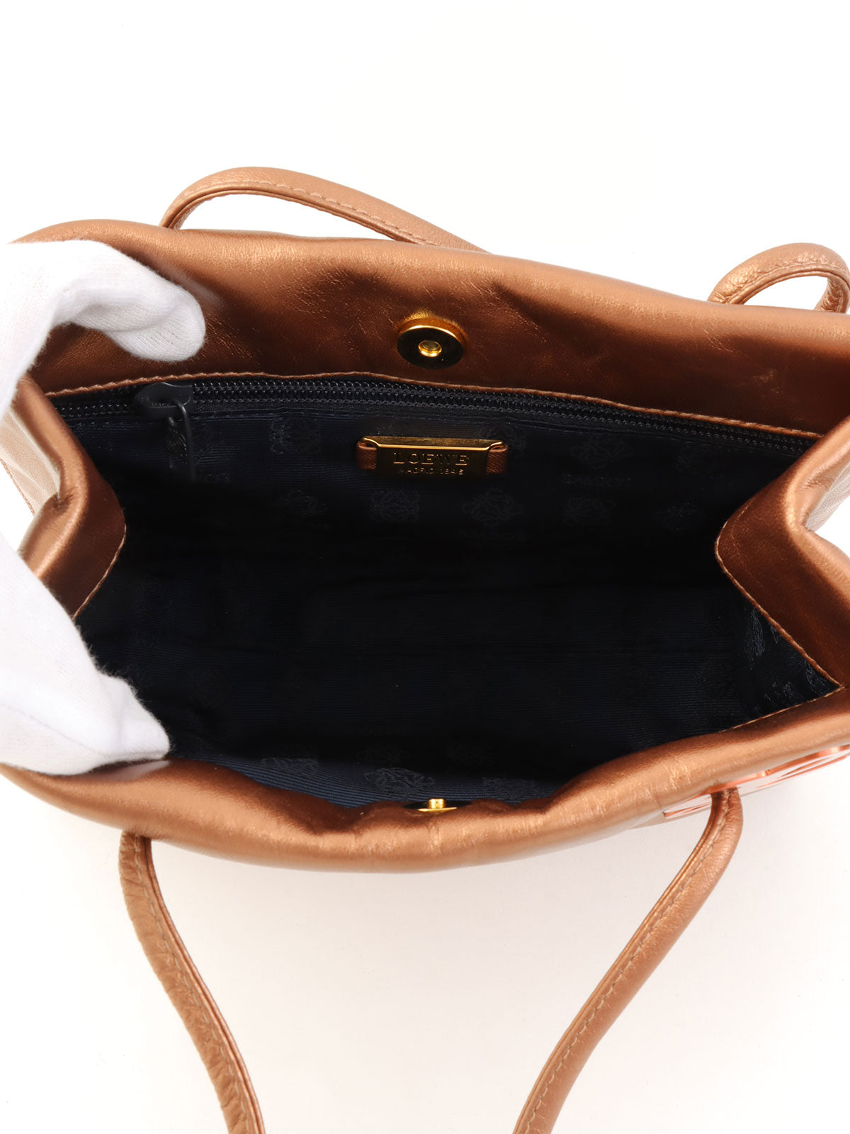 ロゴプレートハンドバッグ メタリックブラウン