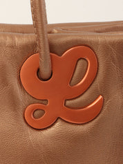 ロゴプレートハンドバッグ メタリックブラウン