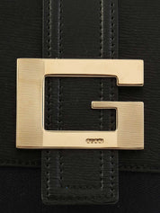 キャンバスレザーコンビGロゴプレートトートバッグ　ブラック