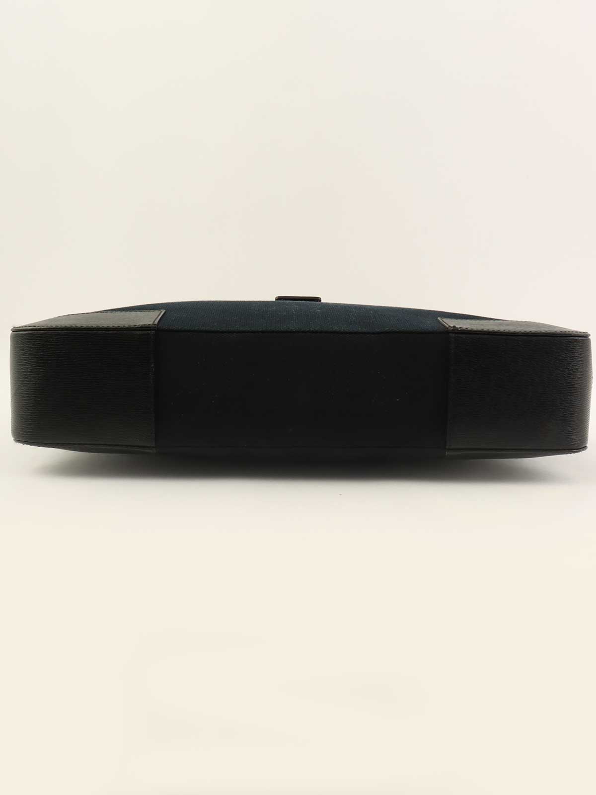 キャンバスレザーコンビGロゴプレートトートバッグ　ブラック