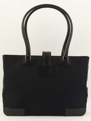 キャンバスレザーコンビGロゴプレートトートバッグ　ブラック