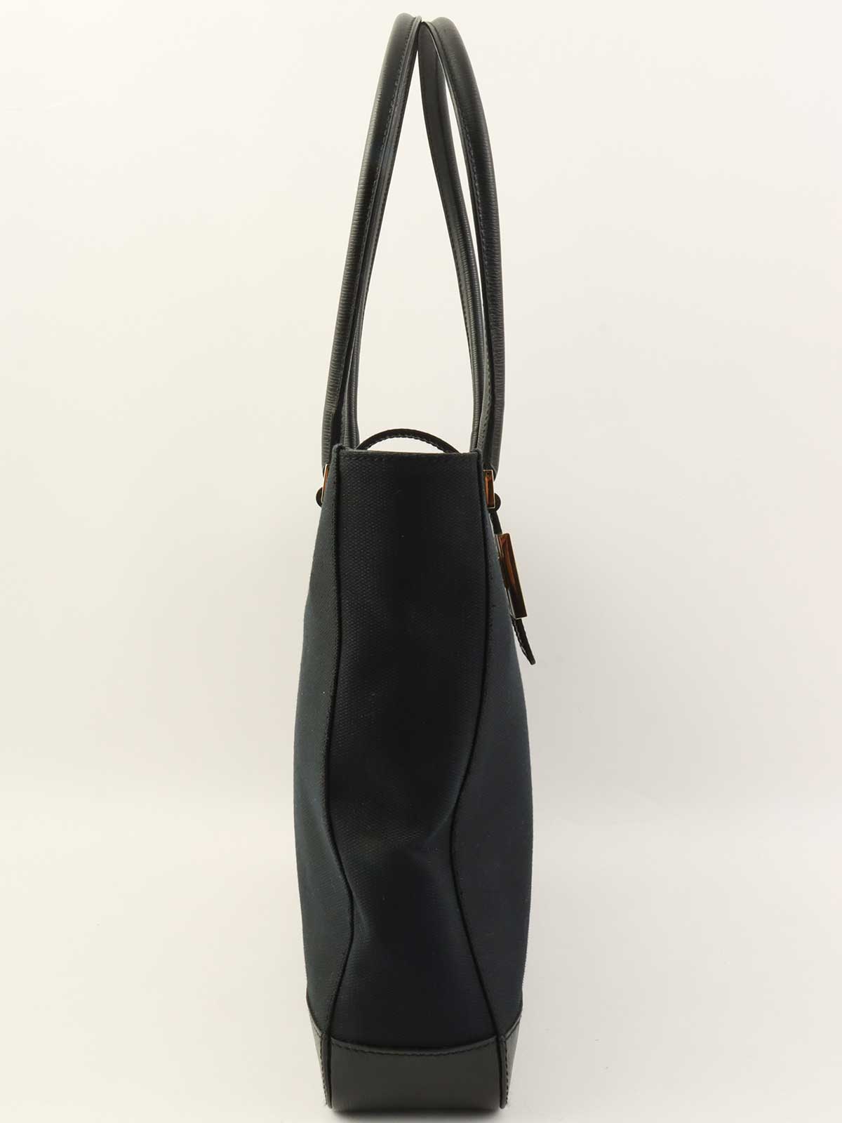 キャンバスレザーコンビGロゴプレートトートバッグ　ブラック