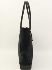 キャンバスレザーコンビGロゴプレートトートバッグ　ブラック