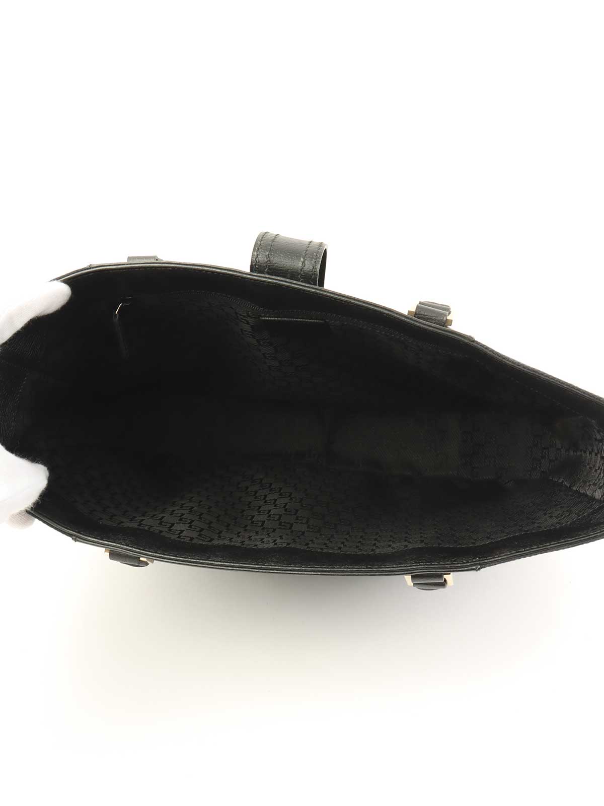 キャンバスレザーコンビGロゴプレートトートバッグ　ブラック