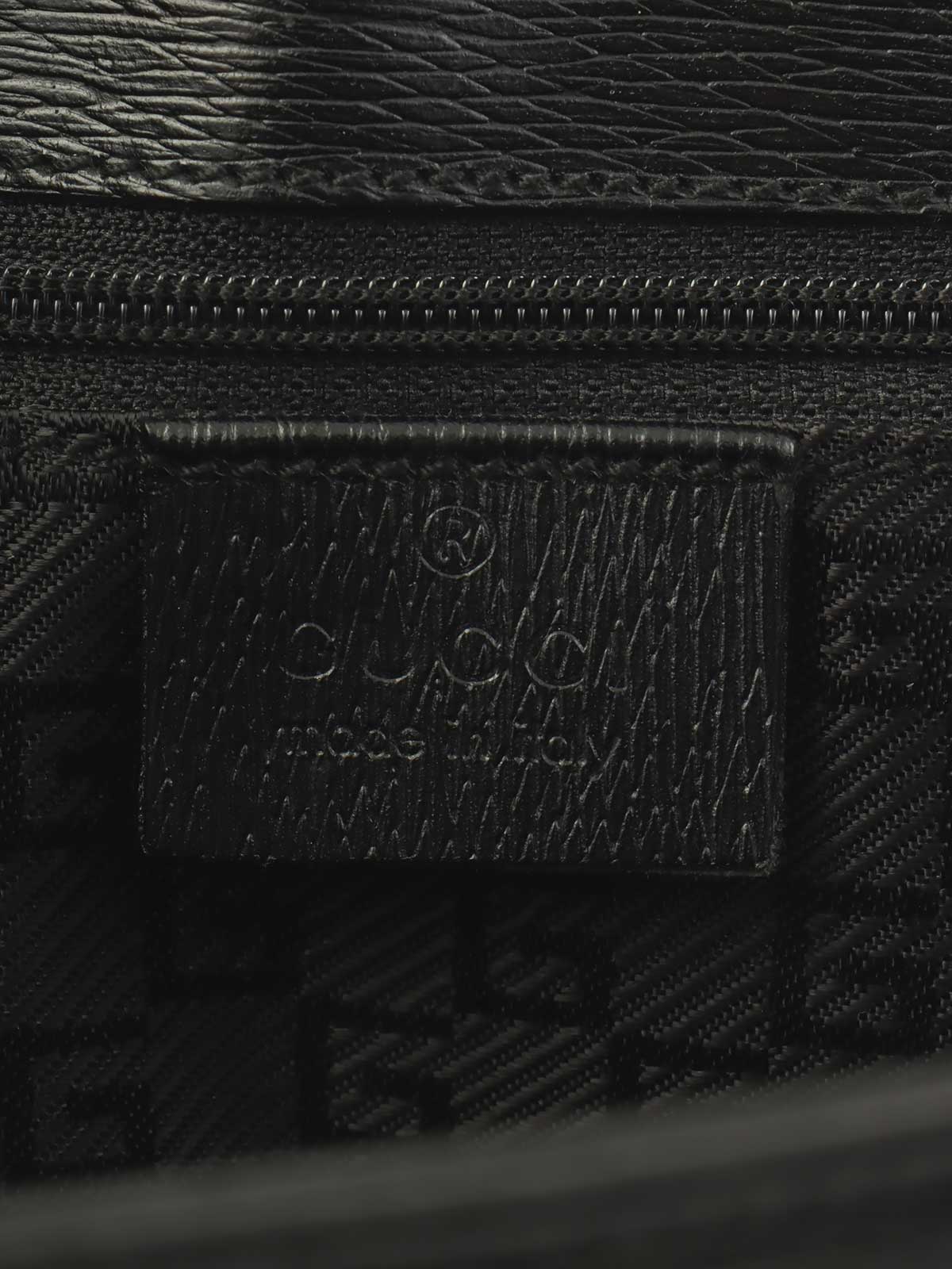 キャンバスレザーコンビGロゴプレートトートバッグ ブラック