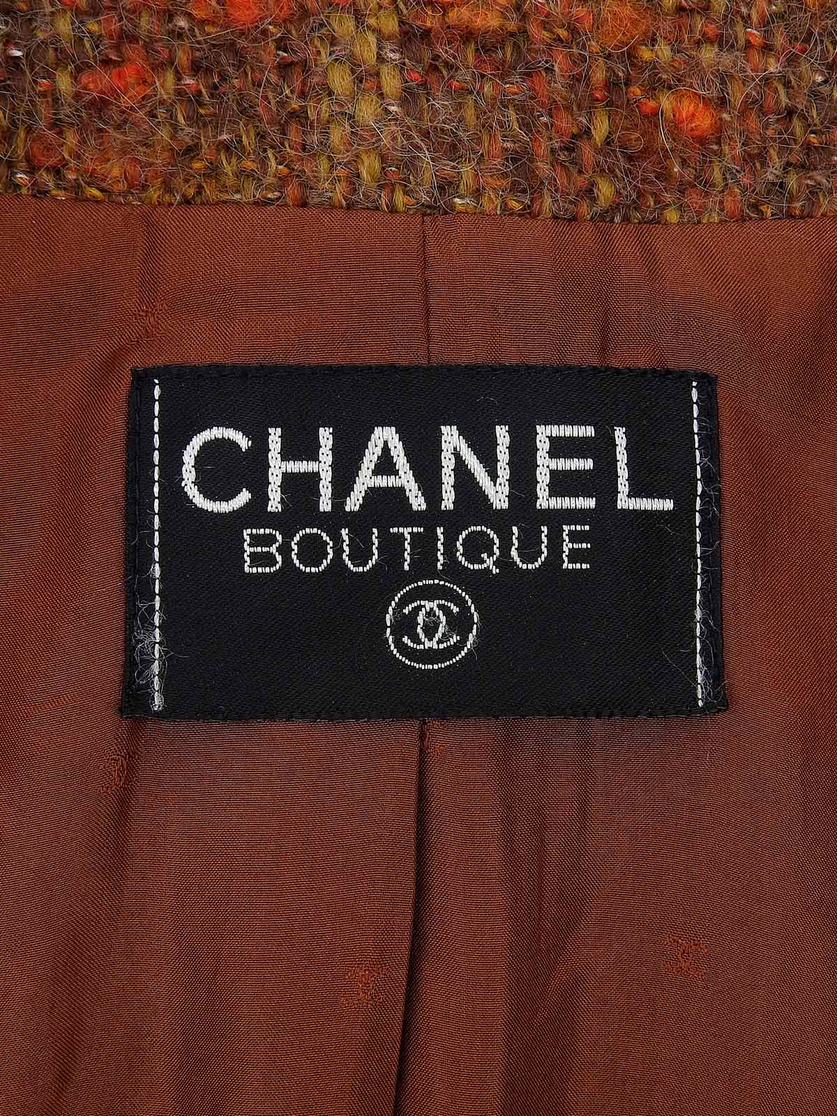 ツイードCCマークボタンレザートリムジャケット ブラウン/マルチ