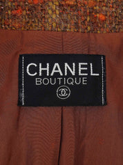 ツイードCCマークボタンレザートリムジャケット ブラウン/マルチ