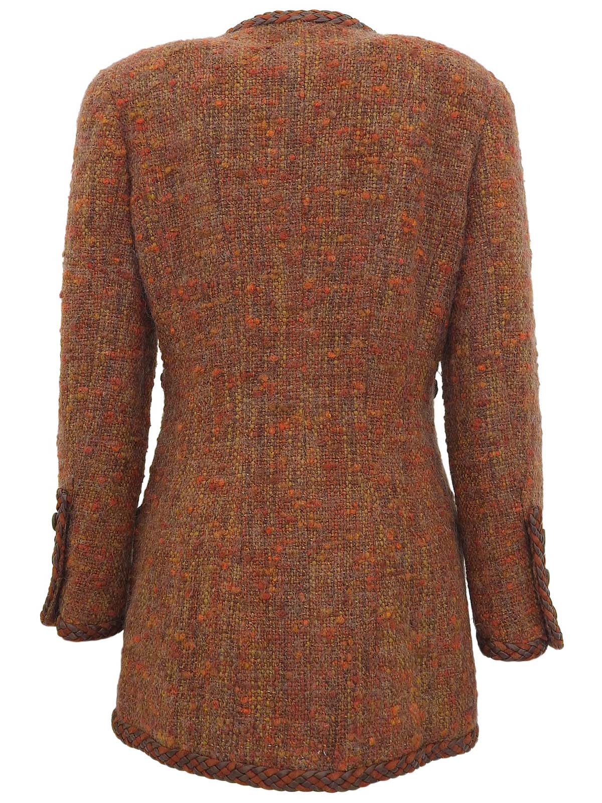 ツイードCCマークボタンレザートリムジャケット ブラウン/マルチ