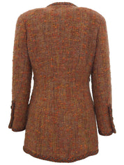 ツイードCCマークボタンレザートリムジャケット ブラウン/マルチ