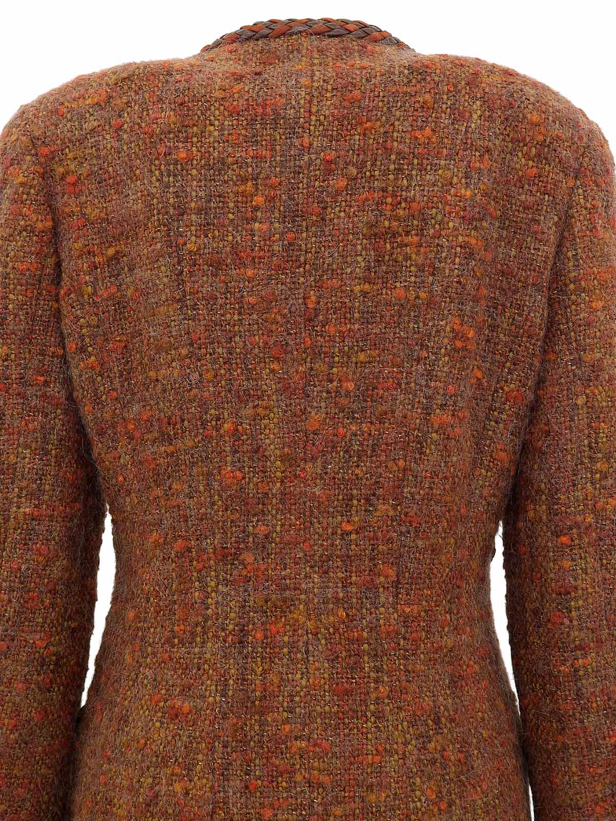 ツイードCCマークボタンレザートリムジャケット ブラウン/マルチ