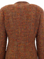 ツイードCCマークボタンレザートリムジャケット ブラウン/マルチ