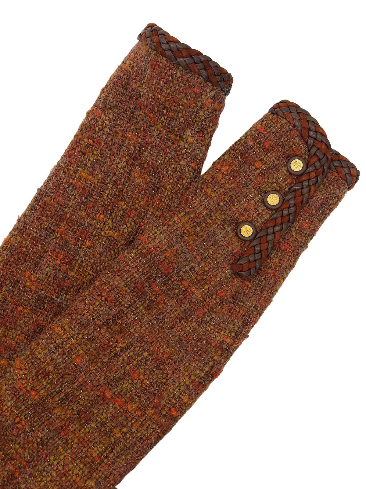 ツイードCCマークボタンレザートリムジャケット ブラウン/マルチ