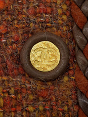 ツイードCCマークボタンレザートリムジャケット ブラウン/マルチ