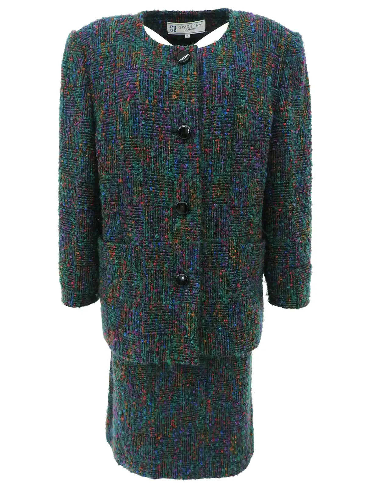 ツイードラウンドボタンセットアップ グリーン/マルチ