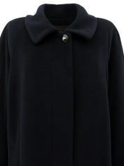 ウールロゴボタンロングコート　ブラック