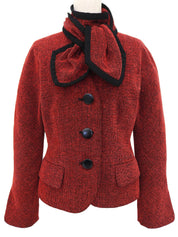 Wool collarless jacket in red/black
