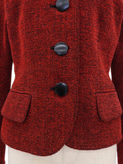 Wool collarless jacket in red/black
