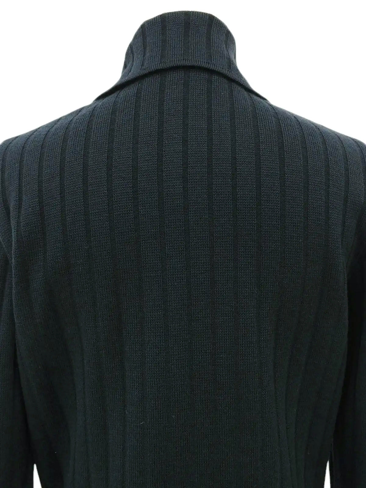 Wool and leather combination logo button knit jacket in dark green/black