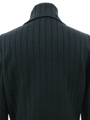 Wool and leather combination logo button knit jacket in dark green/black