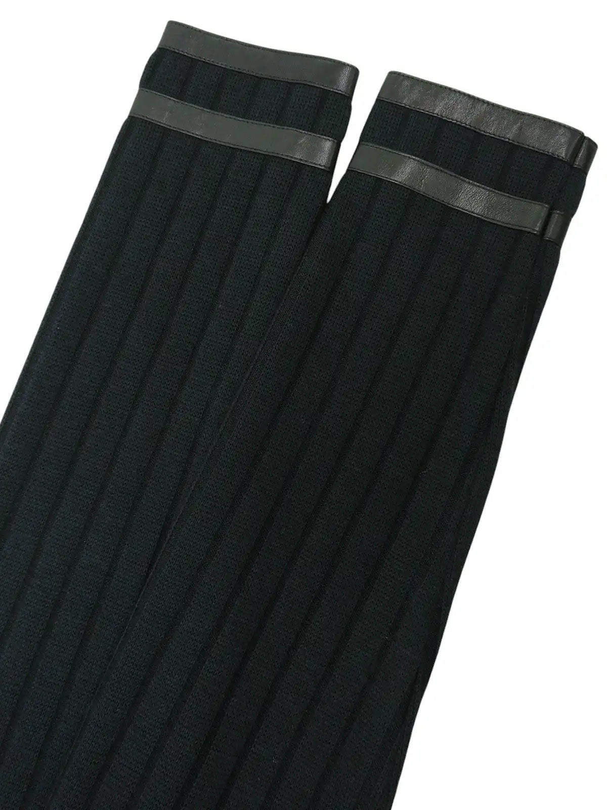 Wool and leather combination logo button knit jacket in dark green/black