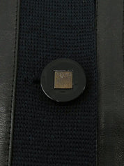 Wool and leather combination logo button knit jacket in dark green/black