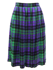 Silk Check Pattern Skirt in Green/Purple