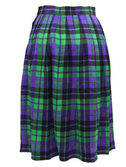Silk Check Pattern Skirt in Green/Purple