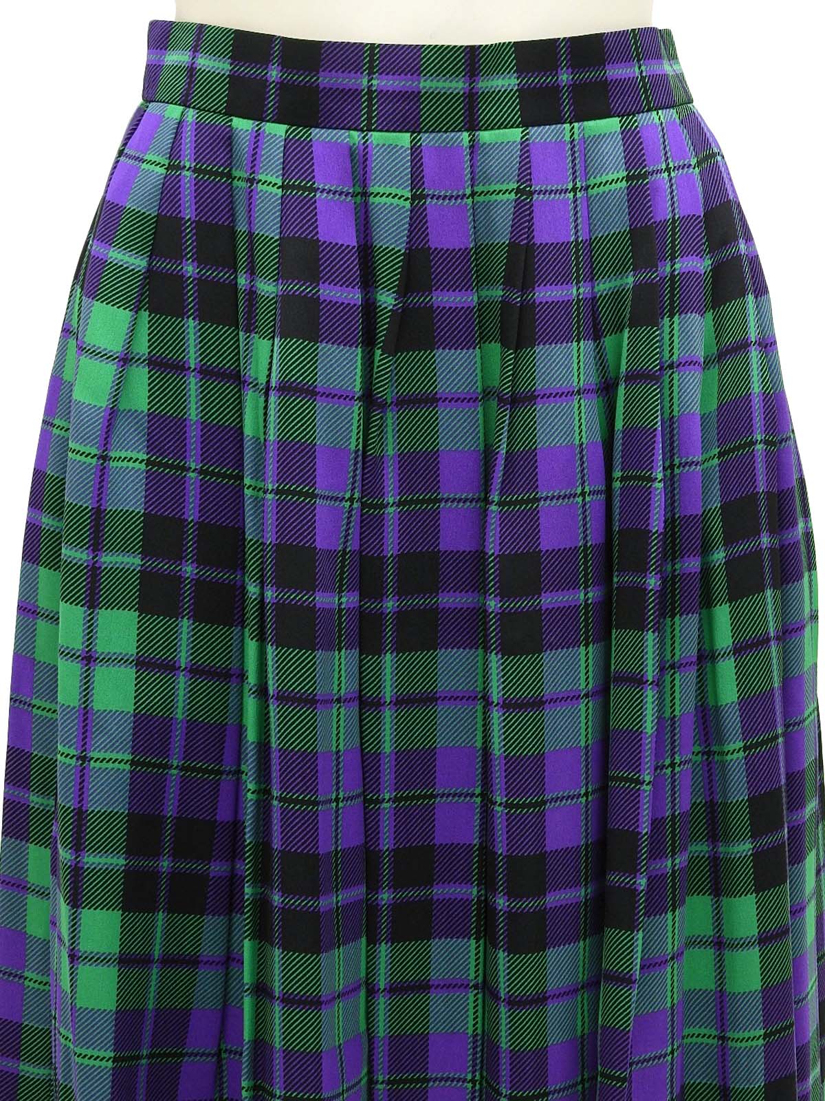 Silk Check Pattern Skirt in Green/Purple