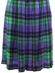 Silk Check Pattern Skirt in Green/Purple